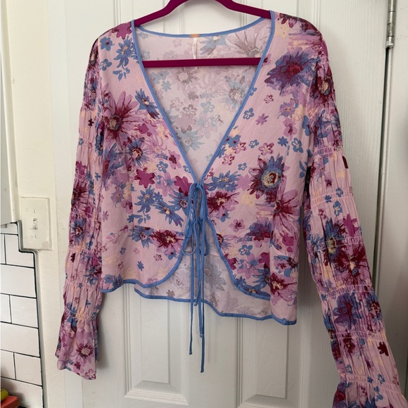 Free People Floral Lilac Tie-Front Blouse - Picture 8 of 11